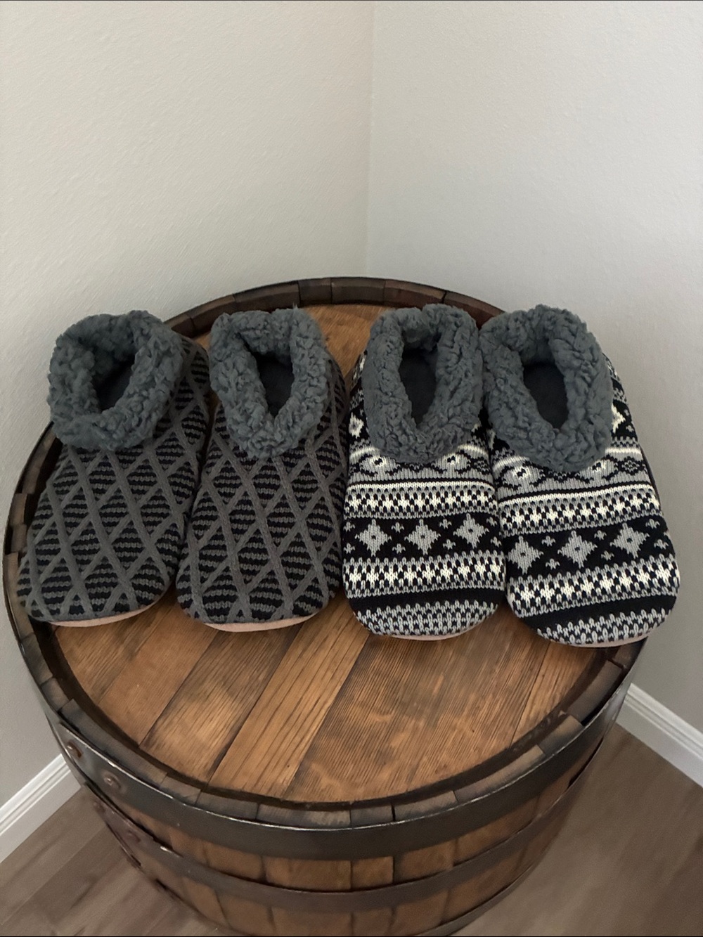 Cozy Knit Sherpa Lined Slippers - Two Pair
